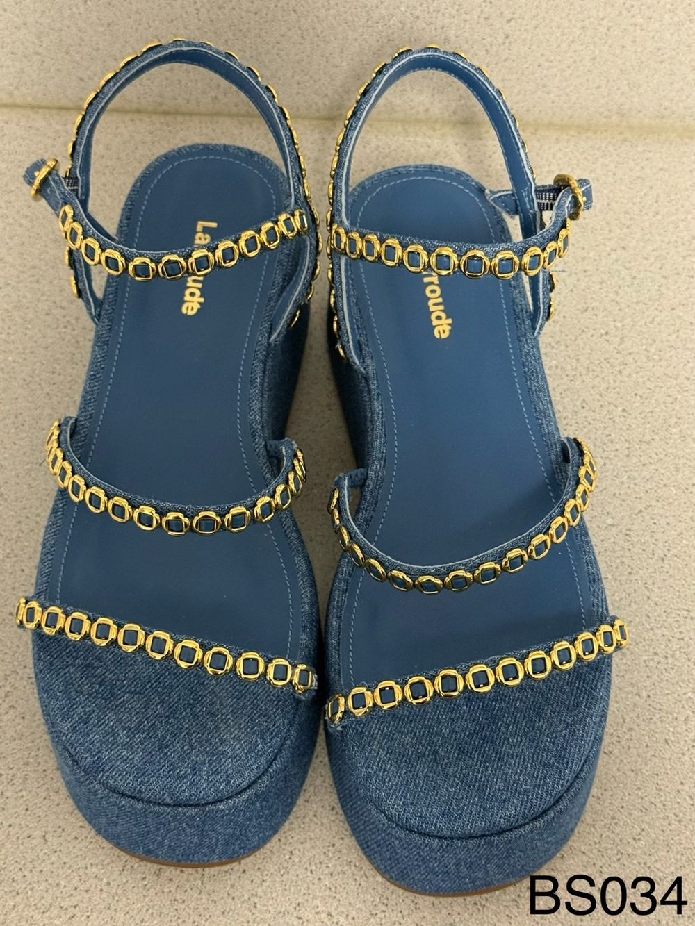 Larroudé Gio Milanina Stoned Blue Raffia Flatform Sandals Size 6 NWOT